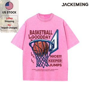 Camiseta Oversize Clásica con Estampado de Baloncesto Azul + Balón <span class=keywords><strong>Naranja</strong></span>, Eslogan Marrón en el Lado Derecho, Diseño Escalonado NICE/KEEPER/JUMPS en la Parte Inferior - Product Image 4