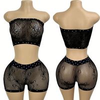 Ensemble de shorts sexy deux pièces pour femmes, tenue de soirée, vêtements de danse exotique, haut tube en strass et shorts, lingerie sexy