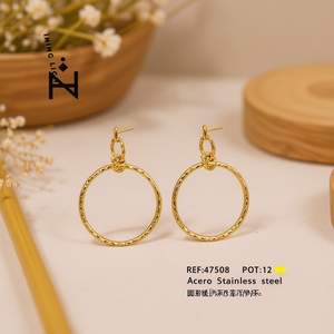 Boucles d'oreilles rondes ajourées en acier inoxydable, couleur or, boucles d'oreilles pendantes tendance - Product Image 3