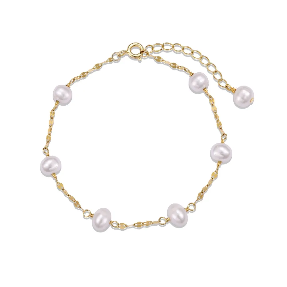 Dylam Fine Jewelry Freshwater Pearl Bracelet 925 Sterling Silver Small Bead Chain 18K Gold Plated Bracelets For Women Luxury