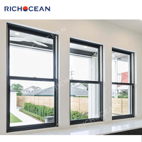 Fenêtres à double battant en aluminium noir sur mesure RICHOCEAN, double vitrage isolant en verre trempé