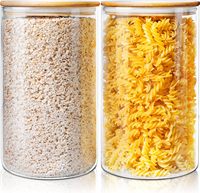 Stoples Kaca Besar 55oz 1600ml untuk Sereal, Pasta, Gula, Makanan, Wadah Penyimpanan Dapur, Stoples Kaca Besar dengan Tutup Bambu