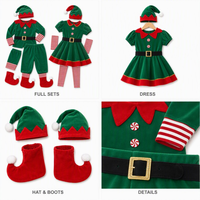 Ensemble de costumes de Noël assortis pour la famille, tenue d'elfe pour adultes et enfants, veste verte avec col festonné, boutons en forme de canne à sucre, chapeau