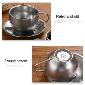 Taza de Café de Acero Inoxidable 304 de Estilo Europeo Vintage Yolecen, Taza Antideslizante de Doble Capa para Té con Leche, Platillo - Product Image 4