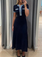Luxe qualité été robe de soirée nouveau Sexy a-ligne conception col rond manches courtes Slim Fit décontracté fête tricoté plaine teint Simple