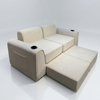 Canapé modulable en éponge compressée avec coussin en mousse haute résilience, en tissu velours côtelé en forme de L avec porte-gobelets