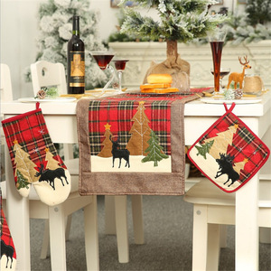 Decoraciones navideñas, apliques de tela a cuadros, guantes resistentes al calor, almohadillas para microondas, manteles individuales resistentes al calor, hogar - Product Image 4