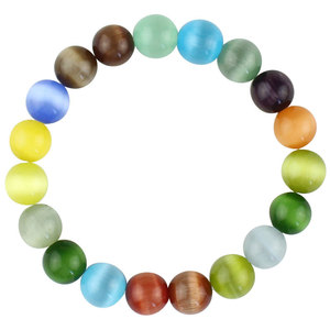 Multicolored Cat's Eye Stone <b>Bracelet</b> 9mm Round Beads Cultural Collectible Jewelry Gift For Men And Women Ethnic Style - Product Image 5