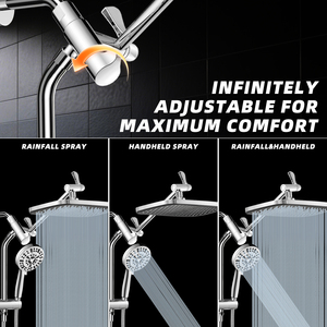 Adjustable Chrome Top Shower Head Set 9 <strong>Spray</strong> Settings Handheld Design Sliding <strong>Mount</strong> for Apartment Use-Eco-Friendly - Product Image 5