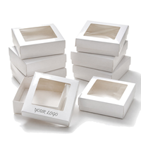 Boîtes cadeaux personnalisées KM avec logo, blanches, deux pièces, avec couvercle transparent, plateau empilable, pour la présentation en magasin, pour biscuits, bonbons, pâtisseries, cadeaux