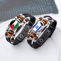Bracelet Drapeaux Nationaux de 233 Pays Conception, Perles de Cristal Bouton Pression Drapeau National Équipe Sportive Bijoux Cadeau Bracelet en Cuir Enveloppant