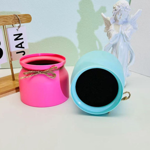 Pot de fleurs évasé en plastique couleur macaron avec nœud, pour plantes artificielles, décoration de mariage et d'hôtel, rouge vif, vert clair, bleu clair, rose - Product Image 3