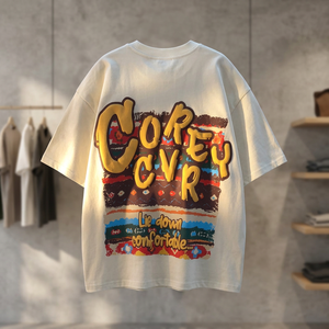 Premium 260gsm Cotton Men T-Shirt Short Sleeve O-Neck Streetwear Heavy Applique Patch <b>Tee</b> Custom Design Men Hip Hop <b>Tee</b> - Product Image 1
