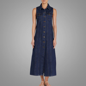 Bellissimo abito in Denim lavabile Hotsale senza maniche abbottonatura abiti da Club <span class=keywords><strong>di</strong></span> alta <span class=keywords><strong>qualità</strong></span> cotone jeans <span class=keywords><strong>abbigliamento</strong></span> <span class=keywords><strong>Online</strong></span> - Product Image 2