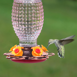 ที่ป้อนนกฮัมมิงเบิร์ดแก้วพร้อมอุปกรณ์ป้องกันการรั่วฐานโลหะกันผึ้งของขวัญตกแต่งสวนกลางแจ้งสำหรับคนรักนก - Product Image 4
