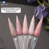 Gel de construction liquide auto-nivelant HEMA FREE & Thin Consistency Opal Glitter Builder en flacon argenté, vernis à ongles liquide pour extension
