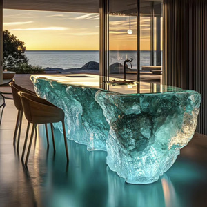 R034 Sculpture en cristal minimaliste moderne et lumineuse, table carrée en résine transparente pour l'intérieur, l'extérieur, la maison, le bar, le salon - Product Image 1