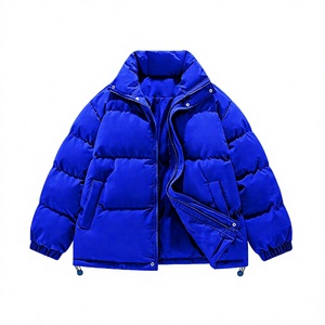 <b>Light</b> Blue <b>Puffer</b> <b>Jacket</b> Stand Collar Zipper Closure Windproof Thick Polyester Filling Casual Winter Coat Unisex Short Length - Product Image 5
