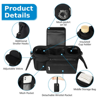 Sacs de rangement de voyage Organisateur de poussette universel avec porte-gobelet isolé Sac de téléphone détachable et bandoulière