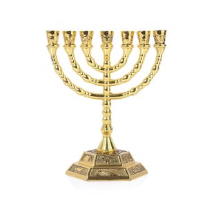 In Stock Israeli Gold 7-Head Menorah Figurine In lega di zinco candelabro ornamento In metallo con Logo inciso tecnica di intaglio - Product Image 2