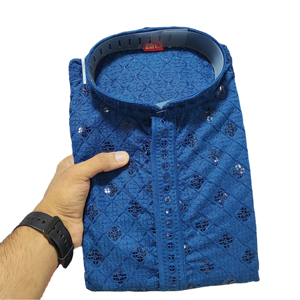 Embroidery Work Lakhnavi <b>Silk</b> Quick Dry Regular Fit Formal <b>Kurta</b> for Men's Wedding and Party Season - Product Image 1