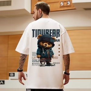 Mỹ Thời Trang Thương Hiệu Người Đàn Ông Của T-Shirt Kích Thước Lớn Lỏng Gấu Bông Ngắn Tay Áo Nửa Tay Áo Xu Hướng Mùa Hè Cho Người Đàn Ông Béo - Product Image 5