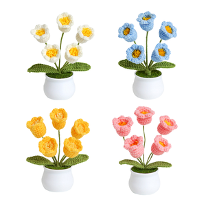 Kit de fleurs au <span class=keywords><strong>crochet</strong></span> en cachemire DIY, vente en gros d'usine, jouets au <span class=keywords><strong>crochet</strong></span> Amigurumi 4 pièces pour débutants, cadeau de remise de diplôme - Product Image 1