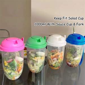 1000ml Salad Meal <span class=keywords><strong>Shaker</strong></span> Cup Conteneur à emporter de légumes frais Keep Fit Salad Cup avec fourchette et porte-vinaigrette - Product Image 5