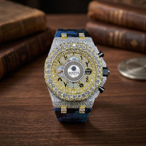 Montre chronographe de luxe en strass, cadran analogique rond de 41mm, bracelet en acier inoxydable, montre à Quartz pour hommes LOISTA - Product Image 4