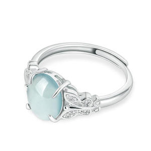 หยกธรรมชาติสีน้ำเงิน บลูวอเตอร์ เอ้กนู้ดเดิลริง เงินแท้ S925 เครื่องประดับผู้หญิง ดีไซน์ดั้งเดิม สไตล์จีน รุ่น D279 - Product Image 3