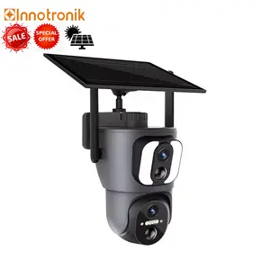 Câmera de segurança com visão noturna colorida Innotronik para uso externo, painel solar com lente dupla de 2MP e tela dupla PIR