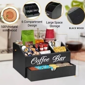 Boîte de rangement pour comptoir de bar à café, en bois massif, pour dosettes de café, organiseur de boissons, boîte de rangement à compartiments pour bureau - Product Image 2