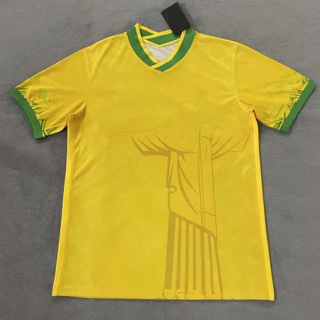 Brazilië 2022 Voetbal Jersey Geel Voetbal Game Tops Zwart Shirt