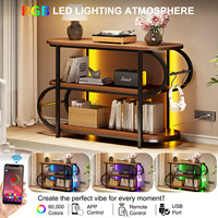 Table console verticale en bois courbé, design personnalisé, vente en gros d'usine, avec éclairage LED à télécommande via application