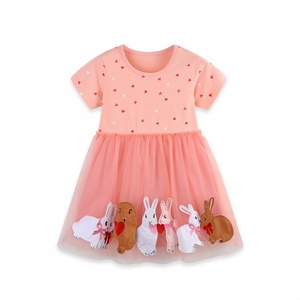 Vestido Formal <span class=keywords><strong>de</strong></span> Verano Ultra Cómodo para Niñas Pequeñas, <span class=keywords><strong>de</strong></span> Algodón, Manga Corta, Estampado <span class=keywords><strong>de</strong></span> Corazones, Aplique <span class=keywords><strong>de</strong></span> Conejito, Tul, para Uso Diario - Product Image 1