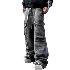 กางเกงยีนส์เดนิมทรงคาร์โก้เอวกลางขาบานสไตล์วินเทจแบบสโตนวอชสั่งทำขายส่งขนาด 14 ออนซ์สำหรับผู้ชาย - Product Image 4