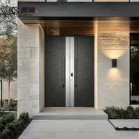Porte extérieure moderne double en aluminium avec charnières dissimulées, haute sécurité, à rupture de pont thermique, ignifuge, anti-effraction, sur mesure, de luxe