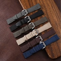 Bracelet de montre en toile tissée haute densité avec garniture en cuir, remplacement 20mm 21mm 22mm, vente en gros OEM ODM