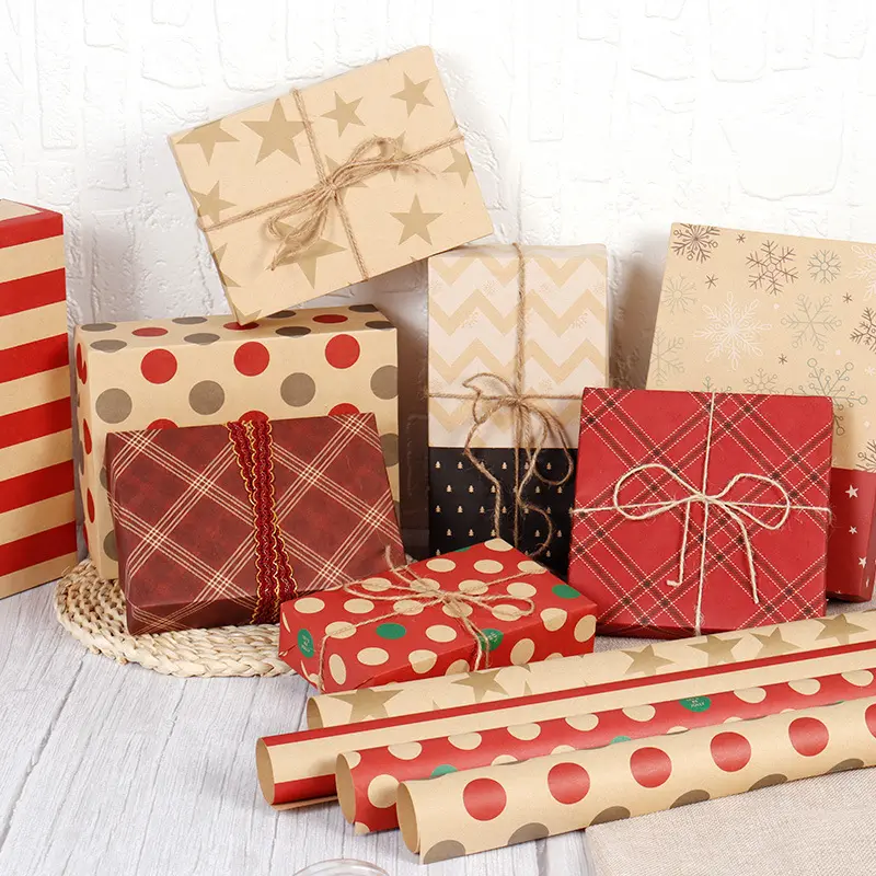 Christmas Wrapping Paper 80gsm Kraft Paper Wrapping Flower Bouquet Packaging Wrapping Paper For Christmas Eve Gift