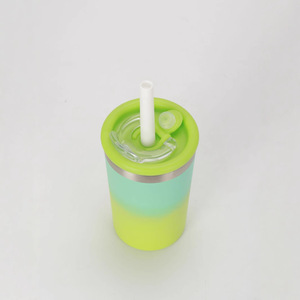 Straight Body Insulated Tumbler With Straw For Kids Travel Use 3 Sizes Gradient Color Design Portable Drink Cup - Product Image 2