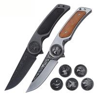 Couteau de poche pliant à lame gravée, en acier inoxydable 3CR13, manche en bois, couteau utilitaire EDC, pour le camping en plein air, usage quotidien, bricolage, OEM