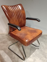 Chaise moderne en cuir PU marron avec coussin souple pour salle d'attente, réception, bureau des visiteurs, conférence et événement, avec bras rembourré