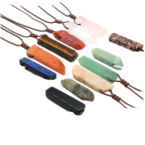 <span class=keywords><strong>CSJA</strong></span> Collier de style classique pour femmes Pendentif en forme de barre de cristal de pierres précieuses naturelles Bijoux de mode Énergie de guérison Corde cirée pour cadeau - Product Image 1