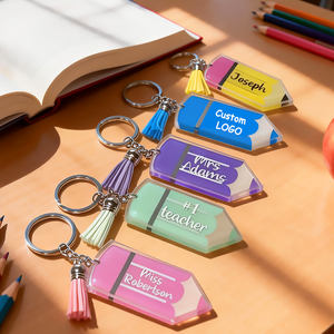 Llaveros de plástico personalizados llavero de dibujos animados anime encanto logotipo personalizado regalo del Día del maestro acrílico lápiz llavero con borla - Product Image 1