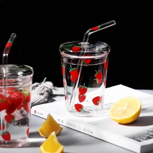 Vaso de Vidrio para Fresa de 350ml / 450ml con Pajita, Vaso Bobo con Tapa - Product Image 4