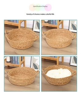 Vente chaude Nid De Paille Tissé À La Main <span class=keywords><strong>Article</strong></span> Pet Panier Lit Chat Rond Naturel Rotin Chien Nid avec Coussin Doux - Product Image 5
