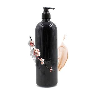 Bouteille en plastique PET noire brillante de forme ronde de Boston, 1 litre, 1l, <span class=keywords><strong>1000</strong></span> ml, avec pompe - Product Image 1