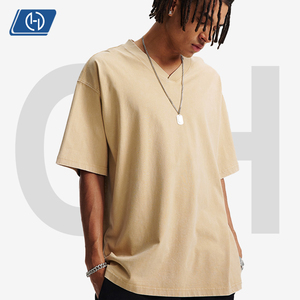 Camiseta Vintage Lavada <span class=keywords><strong>con</strong></span> Cuello en V, 250 g/m², 100% Algodón, Estilo Urbano Desgastado, Camiseta Lisa <span class=keywords><strong>con</strong></span> Lavado Ácido, Oversize para Parejas, Manga Corta - Product Image 1