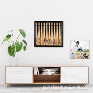 Baseball Bat <b>Display</b> <b>Case</b> Wooden Storage Cabinet Black Rectangle For Sports Equipment Collection <b>Wall</b> Mount - Product Image 1
