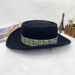 Chapeau de cowboy classique en feutre de laine de style ethnique à visière pointue pour femmes et hommes - Product Image 3